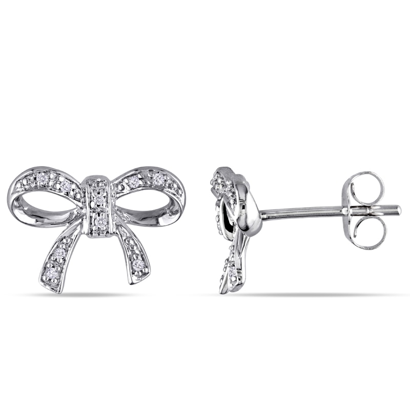 Main Image 1 of Diamond Accent Bow Stud Earrings in 10K White Gold