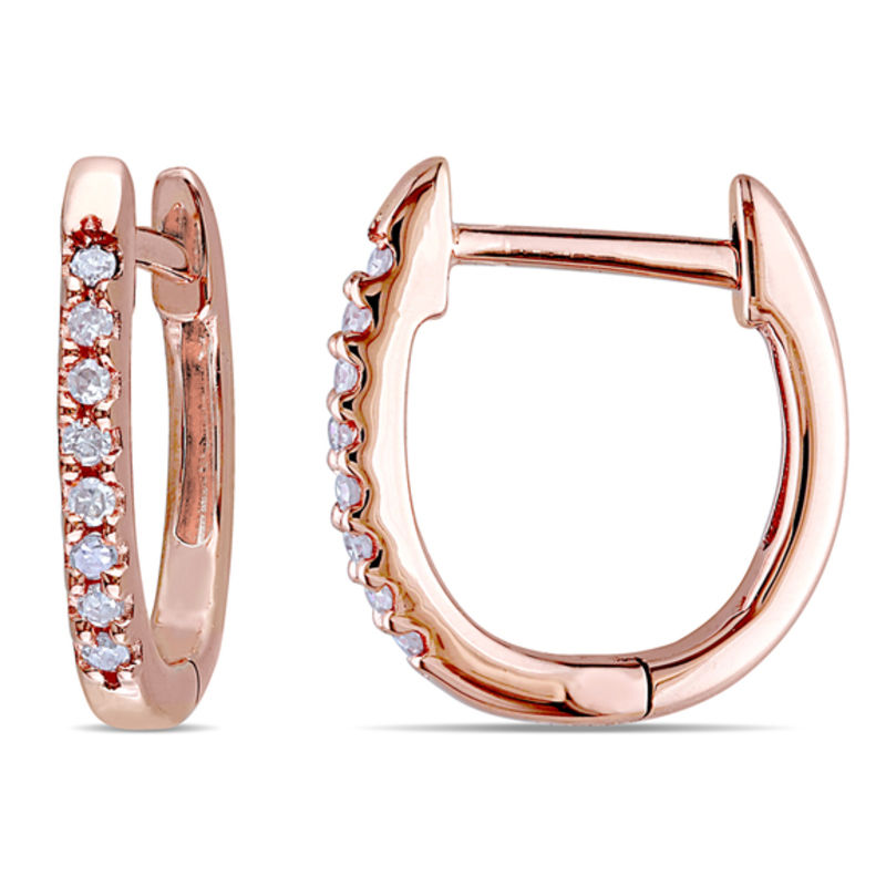 1/10 T.W. Diamond Huggie Hoop Earrings in Rose Gold | Zales