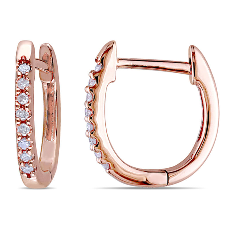 1/10 CT. T.W. Diamond Huggie Hoop Earrings in 10K Rose Gold