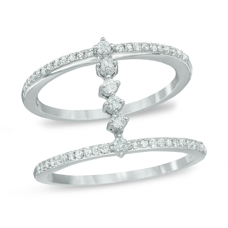 3/8 CT. T.W. Diamond Bridge Double Ring in 10K White Gold