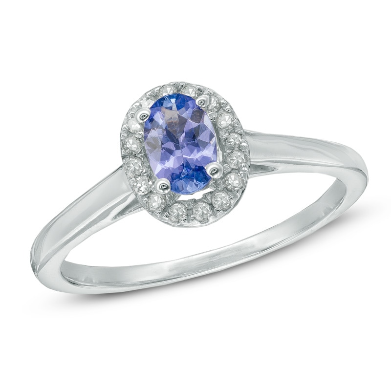 Main Image 1 of Oval Tanzanite and Diamond Accent Frame Ring in 10K White Gold