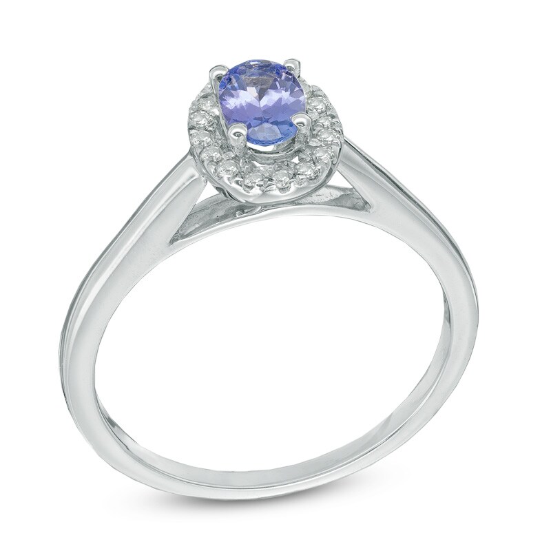 Main Image 2 of Oval Tanzanite and Diamond Accent Frame Ring in 10K White Gold
