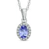 Thumbnail Image 1 of Oval Tanzanite and Diamond Accent Frame Pendant in Sterling Silver