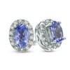 Thumbnail Image 1 of Oval Tanzanite and Diamond Accent Frame Stud Earrings in Sterling Silver