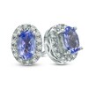 Thumbnail Image 0 of Oval Tanzanite and Diamond Accent Frame Stud Earrings in Sterling Silver