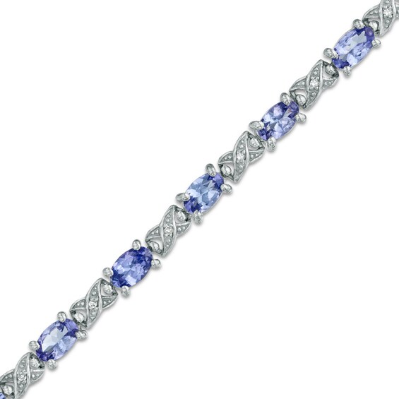 Oval Tanzanite and Diamond Accent "X" Link Bracelet in Sterling Silver
