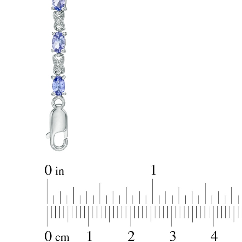Main Image 2 of Oval Tanzanite and Diamond Accent "X" Link Bracelet in Sterling Silver