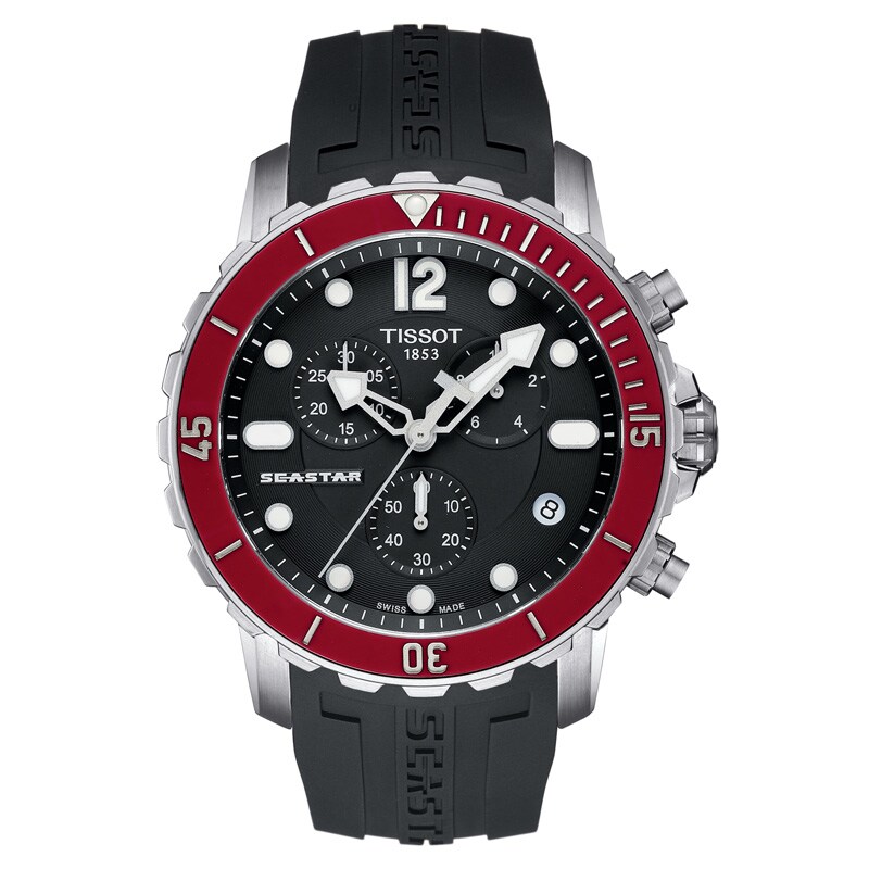 Main Image 1 of Men's Tissot Seastar 1000 Chronograph Strap Watch with Black Dial (Model: T066.417.17.057.01)