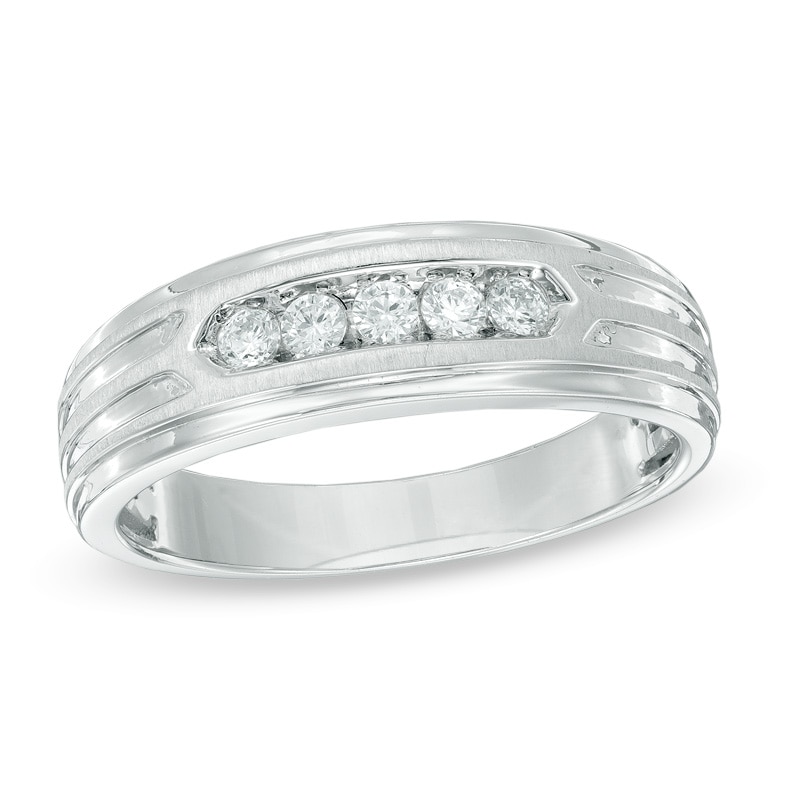 Men's 1/4 CT. T.W. Diamond Five Stone Band in 10K White Gold