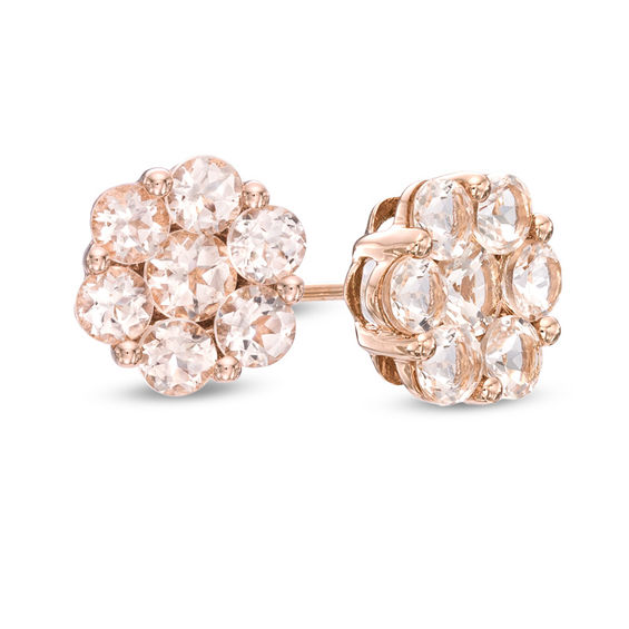 Morganite Flower Stud Earrings in 10K Rose Gold