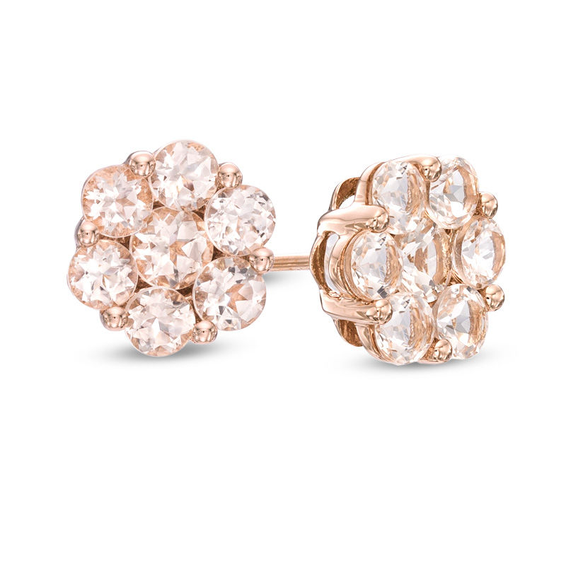 Main Image 1 of Morganite Flower Stud Earrings in 10K Rose Gold