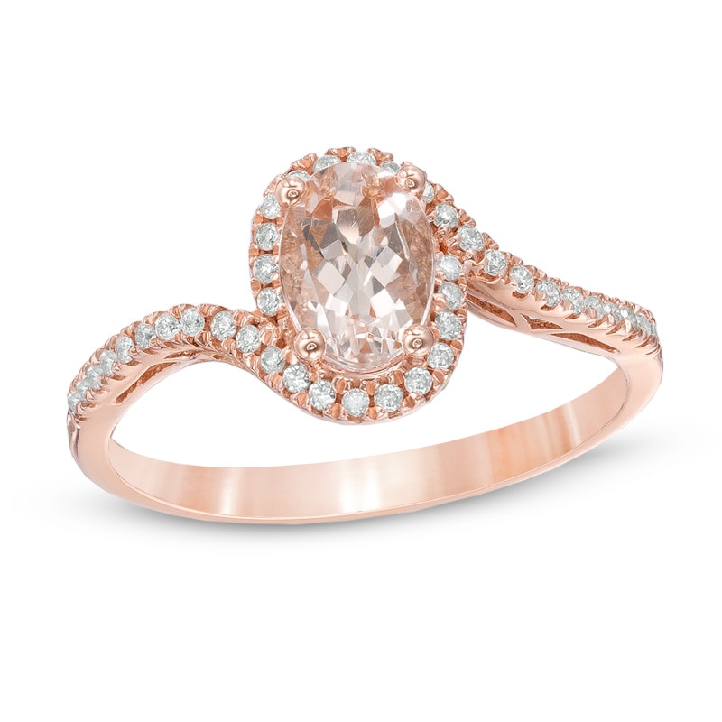 Main Image 1 of Oval Morganite and 1/8 CT. T.W. Diamond Ring in 10K Rose Gold