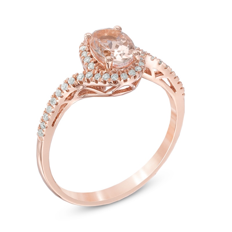 Main Image 2 of Oval Morganite and 1/8 CT. T.W. Diamond Ring in 10K Rose Gold