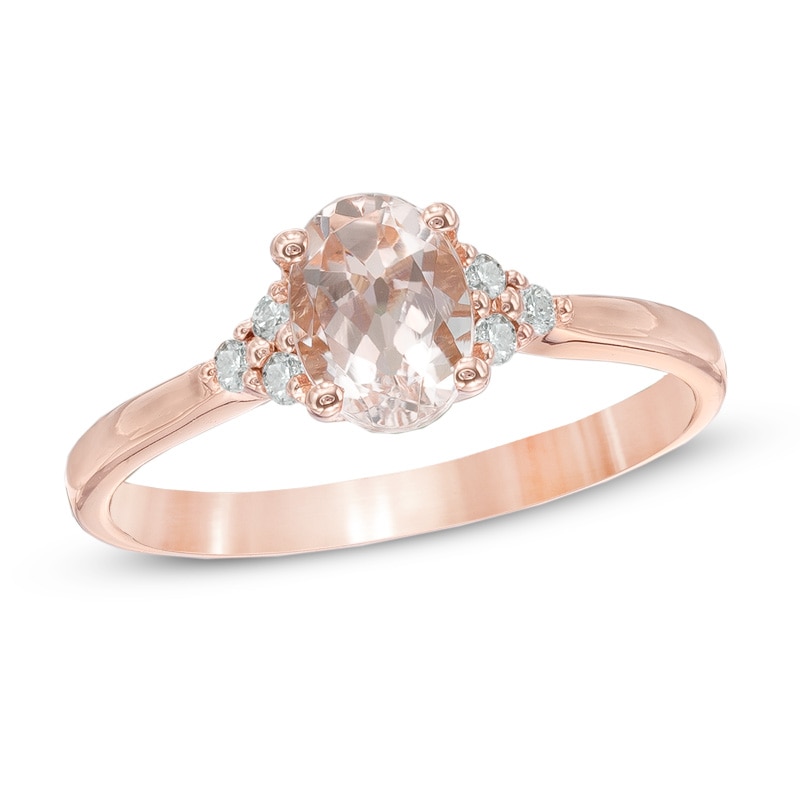 Main Image 1 of Oval Morganite and Diamond Accent Ring in 10K Rose Gold