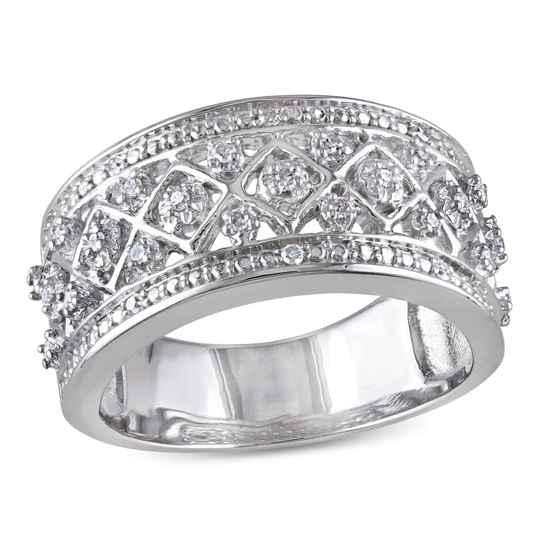 1/8 CT. T.W. Diamond Quilt Pattern Ring in Sterling Silver | Zales