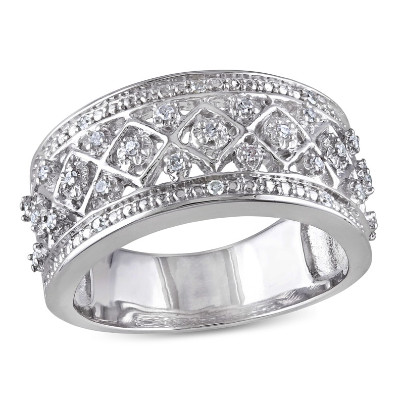 Main Image 1 of 1/8 CT. T.W. Diamond Quilt Pattern Ring in Sterling Silver