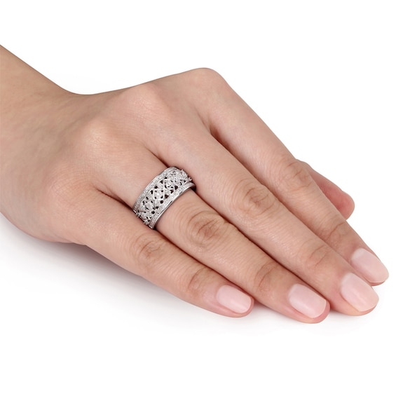 1/8 CT. T.w. Diamond Quilt Pattern Ring in Sterling Silver