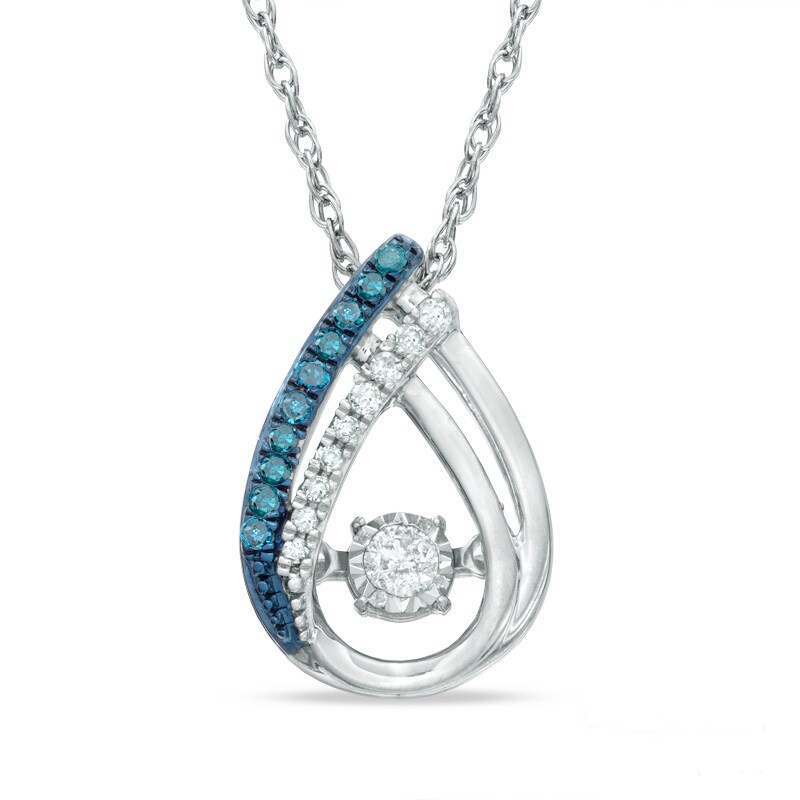 Main Image 1 of 1/8 CT. T.W. Enhanced Blue and White Diamond Teardrop Pendant in Sterling Silver