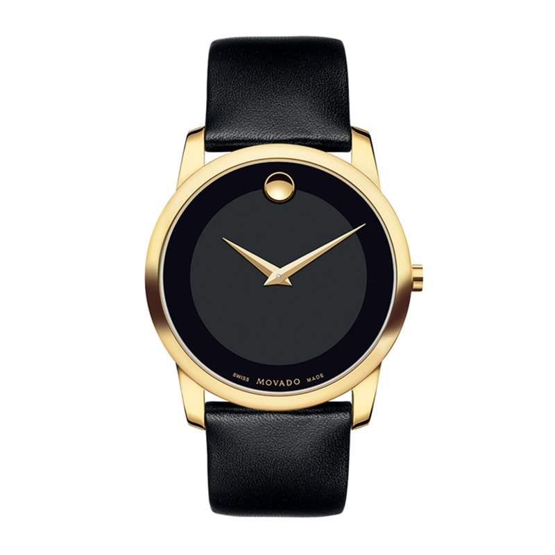 Men's Movado Classic Gold-Tone PVD Strap Watch with Black Dial (Model: 0606876)