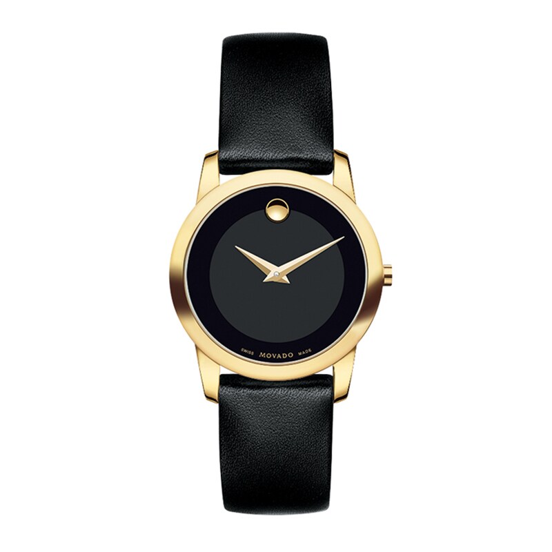 Ladies' Movado Museum Classic Gold-Tone PVD Strap Watch with Black Dial (Model: 0606877)