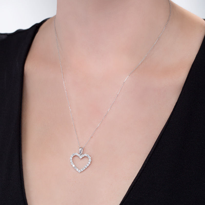 Main Image 2 of 1 CT. T.W. Certified Diamond Heart Outline Pendant in 14K White Gold (I/I2)