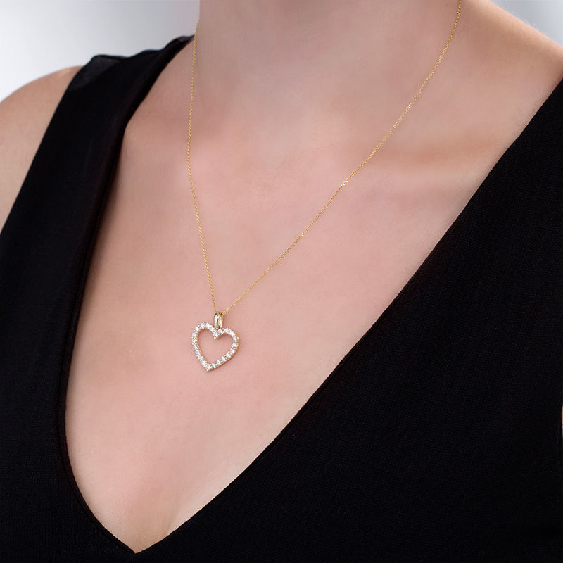 Main Image 2 of 1 CT. T.W. Certified Diamond Heart Outline Pendant in 14K Gold (I/I2)