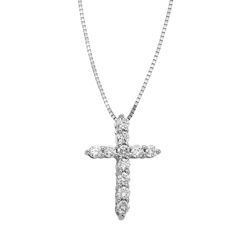 Thumbnail Image 0 of 1/4 CT. T.W. Certified Diamond Cross Pendant in 14K White Gold (I/I2)