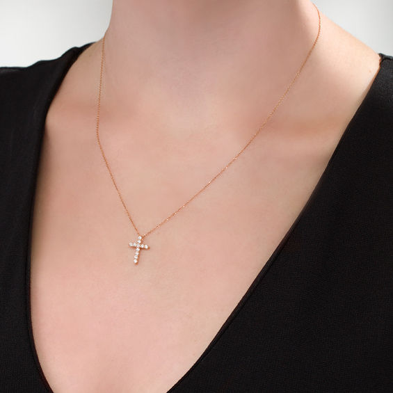 1/4 CT. T.W. Certified Diamond Cross Pendant in 14K Rose Gold (I/I2) 1/4 CT. T.W. Certified Diamond Cross Pendant in 14K Rose Gold (I/I2)