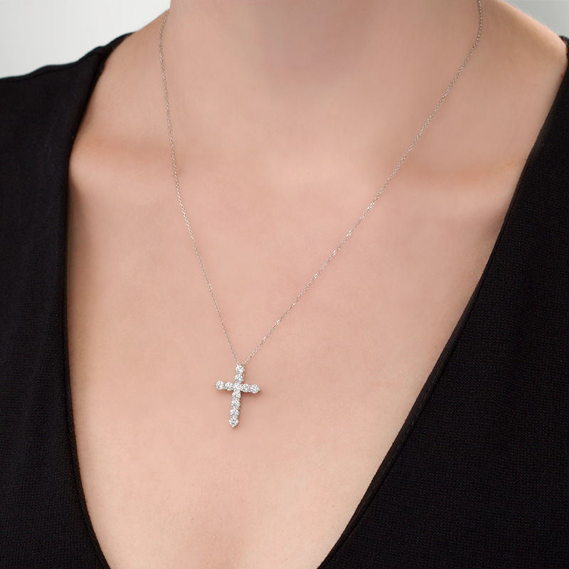 1 CT. T.W. Certified Diamond Cross Pendant in 14K White Gold (I/I2)