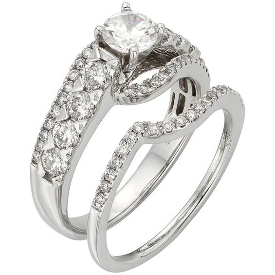 1-1/2 CT. T.W. Certified Diamond Bypass Bridal Set in 14K White Gold (I ...