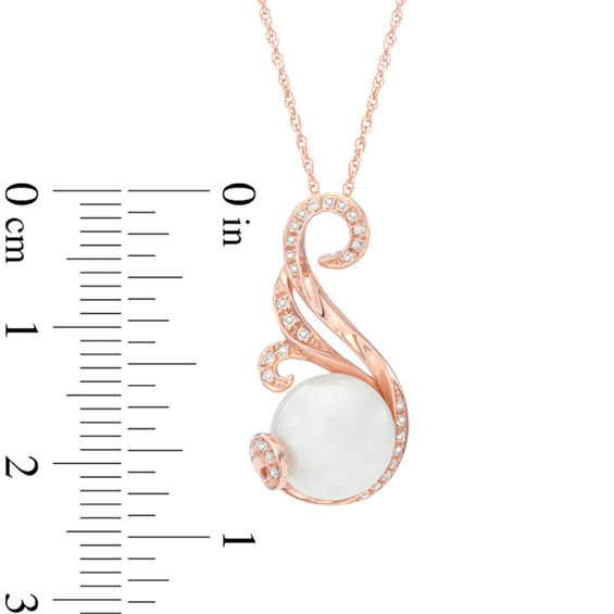 9.0mm Button Freshwater Cultured Pearl and 1/10 CT. T.w. Diamond Swirl Pendant in 10K Rose Gold