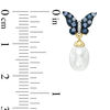 Thumbnail Image 1 of 8.0mm Cultured Freshwater Pearl, Blue Sapphire and Diamond Accent Butterfly Drop Earrings in 10K Gold