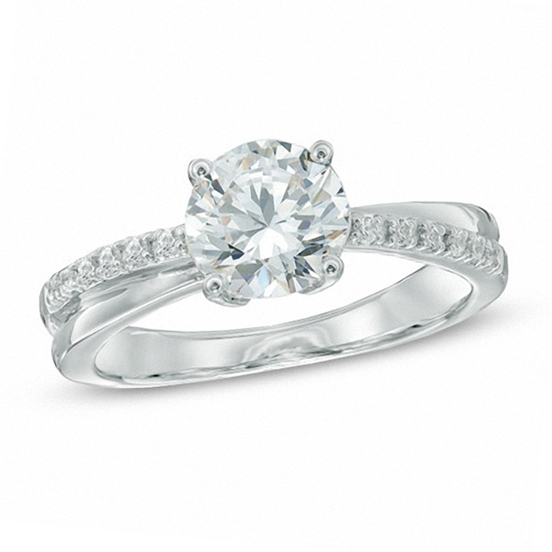 Main Image 1 of 7.0mm White Lab-Created Sapphire Crossover Engagement Ring in Sterling Silver