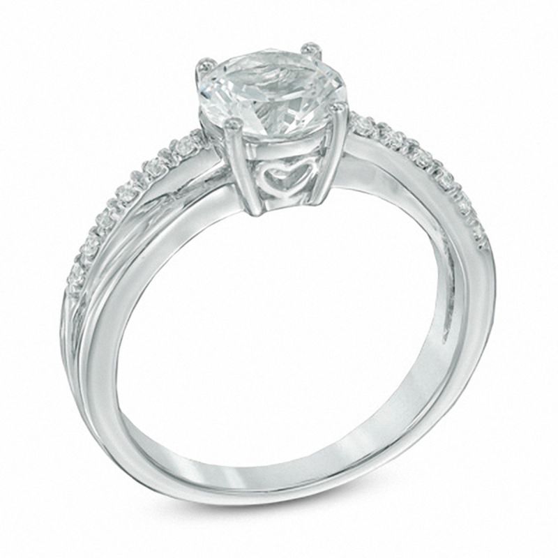 Main Image 2 of 7.0mm White Lab-Created Sapphire Crossover Engagement Ring in Sterling Silver