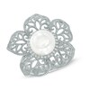 Thumbnail Image 0 of 9.0mm Cultured Freshwater Pearl and 1/8 CT. T.W. Diamond Flower Ring in Sterling Silver