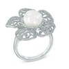 Thumbnail Image 1 of 9.0mm Cultured Freshwater Pearl and 1/8 CT. T.W. Diamond Flower Ring in Sterling Silver