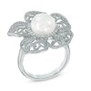 Thumbnail Image 1 of 9.0mm Freshwater Cultured Pearl and 1/8 CT. T.W. Diamond Flower Ring in Sterling Silver