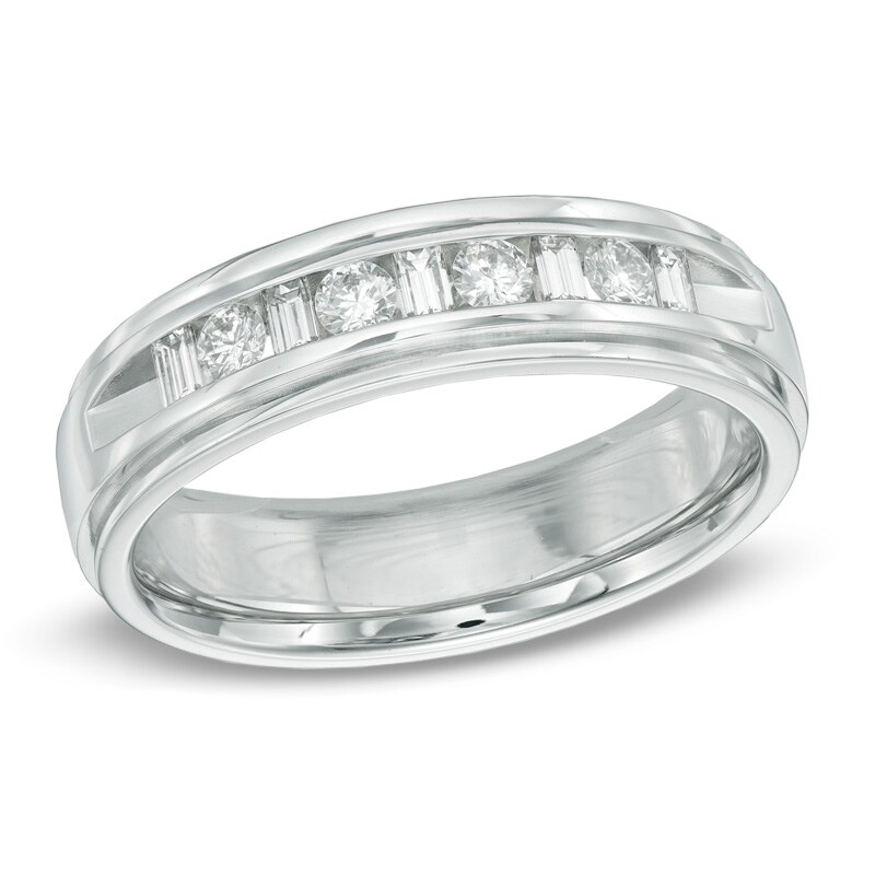 Men's 1/2 CT. T.W. Round and Baguette Diamond Wedding Band