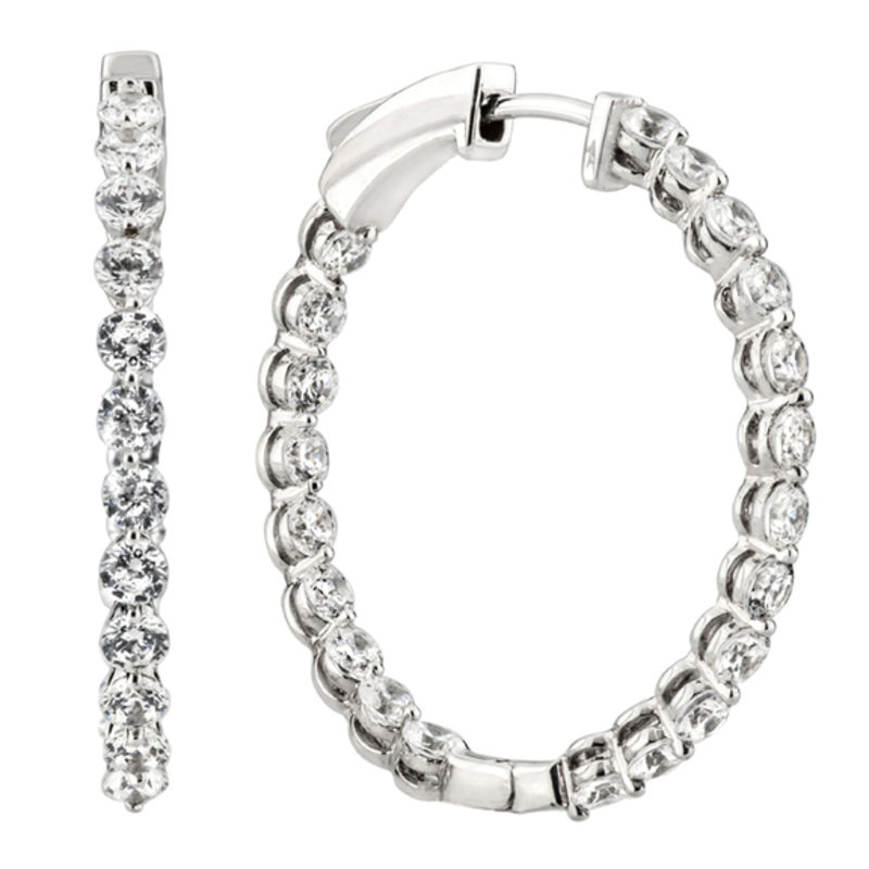 2 1 Ct T W Diamond Inside Out Hoop Earrings In 14k White Gold T W Diamond Inside Out Hoop Earrings In 14k