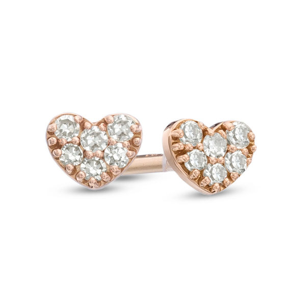 Diamond Accent Heart Stud Earrings in 14K Rose Gold Diamond Earrings