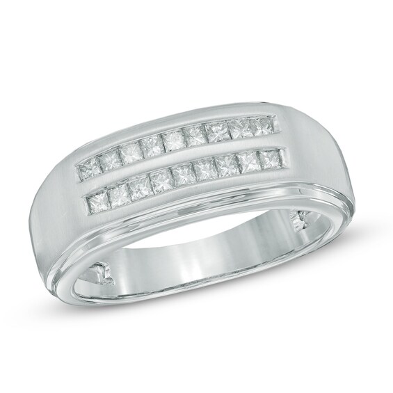 1/2 CT. T.w. Square-Cut Diamond Double Row Wedding Band in 10K White Gold