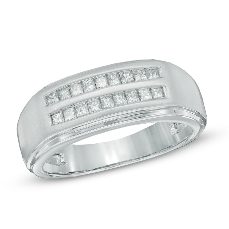 Men's 1/2 CT. T.W. Square-Cut Diamond Double Row Wedding Band in 10K White Gold