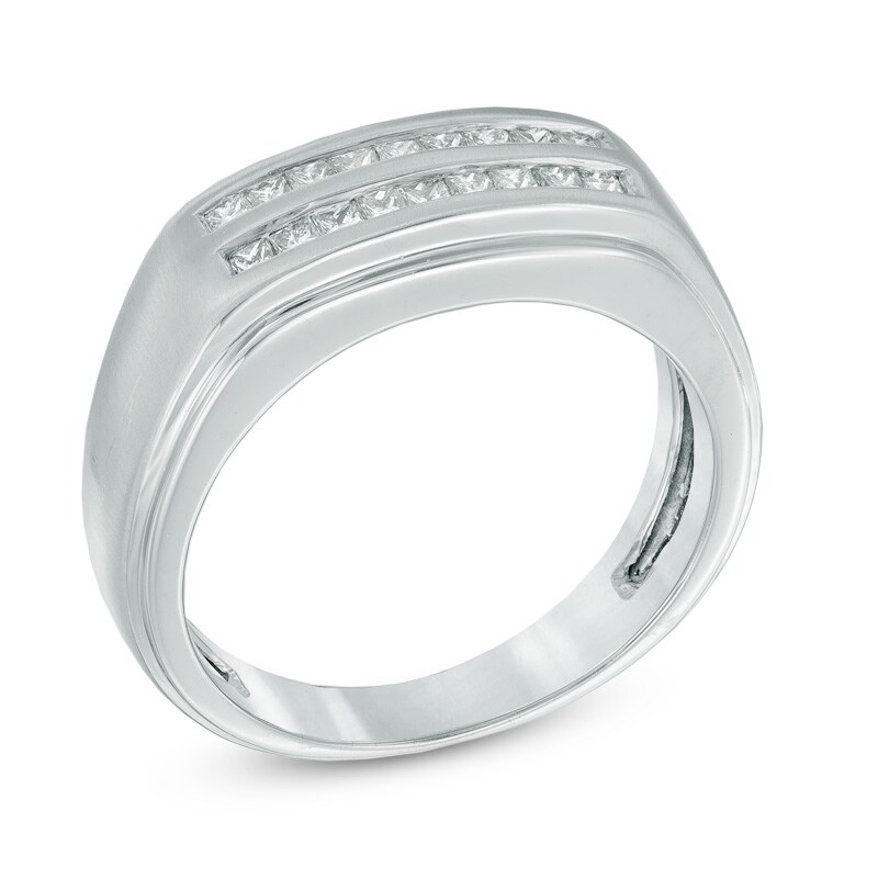 Men's 1/2 CT. T.W. Square-Cut Diamond Double Row Wedding Band in 10K White Gold