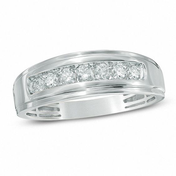 Men's 1/2 CT. T.W. Diamond Comfort Fit Band in 10K White Gold | Round ...