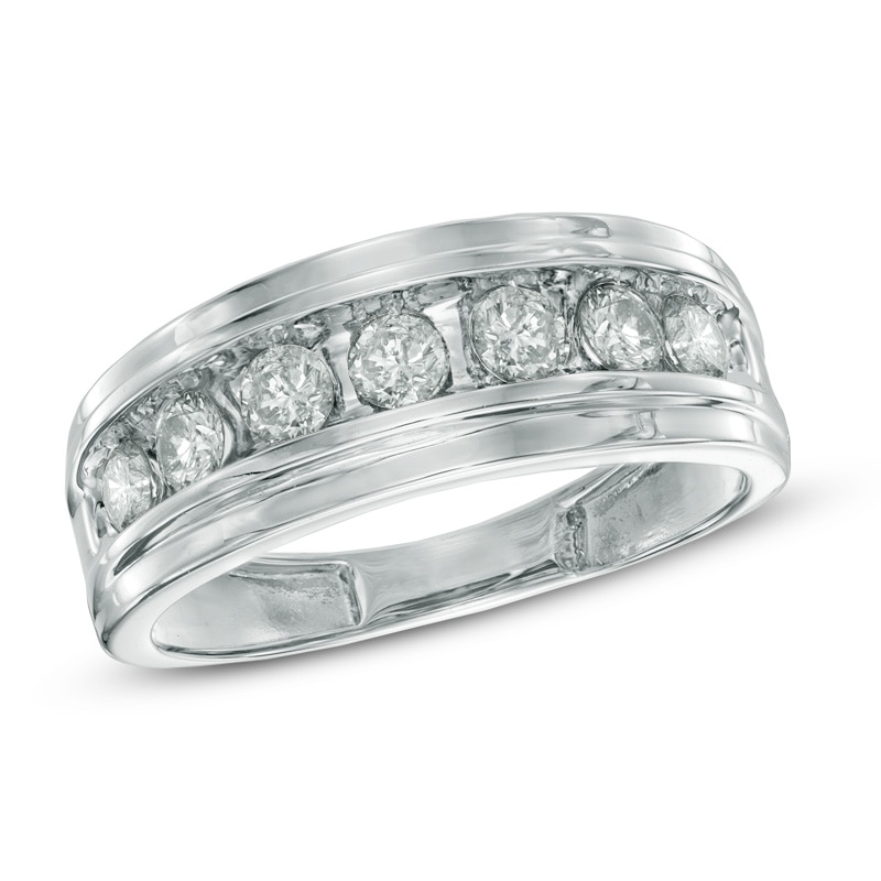 Men's 1 CT. T.W. Diamond Comfort Fit Band in 10K White Gold