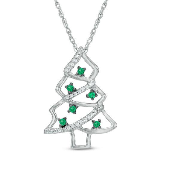 1/8 CT. T.w. Enhanced Green and White Diamond Christmas Tree Pendant in Sterling Silver