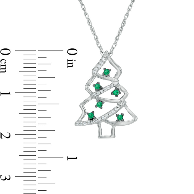 Main Image 2 of 1/8 CT. T.W. Enhanced Green and White Diamond Christmas Tree Pendant in Sterling Silver