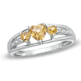 Heart-Shaped Citrine and Diamond Accent Three Stone Promise Ring in 10K White Gold