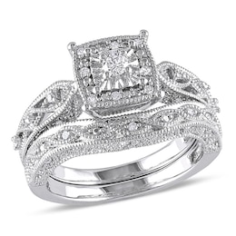 1/5 CT. T.W. Diamond Cascading Bridal Set in Sterling Silver