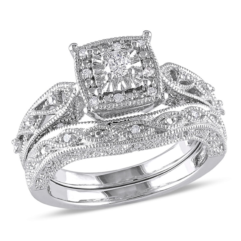 Main Image 1 of 1/5 CT. T.W. Diamond Cascading Bridal Set in Sterling Silver